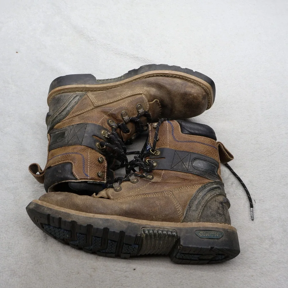 Cinch  Mens 9EE Work Boots‎ Brown Leather Square Toe WRX Lace Up Rugged Utility